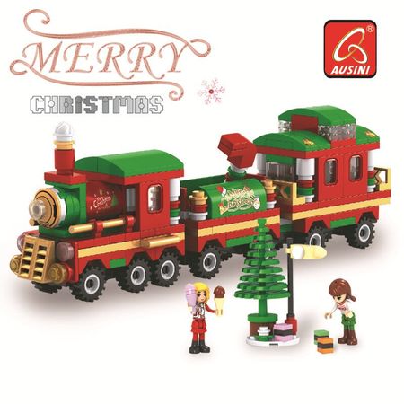 Merry Christmas item Ausini Building Blocks shop Christmas train model Assembling bricks Toys Figures Kids Gifts Present Product