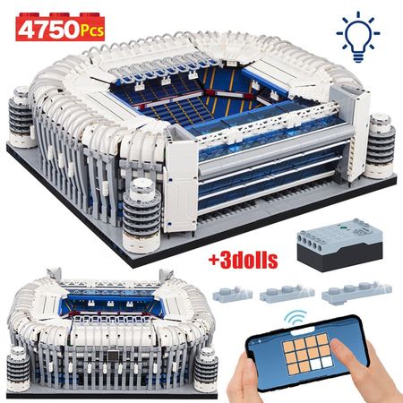 4750 PCS City APP Remote Control LED Light Bernabeu Stadium Model Building Blocks Creator Football Field Brick Toys For Children
