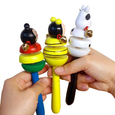 Kids Colorful Wooden Bell Toys Instruments Cartoon Animal Baby Rattles 2 Percussion String of Bells Toddler Toys Gift