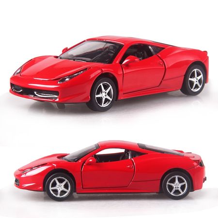 14CM 4 Color Alloy Cars 1:32 F458 Super car Pull Back Diecast Model Toy with light simulation sound Gift toy For Boys Kids