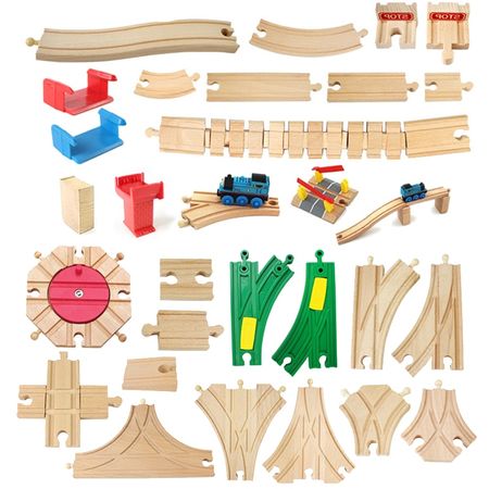 Wooden Train Track Components Beech Train Track Set Children Train Toys Gifts Accessories Educational Wood Block Toy for Kids
