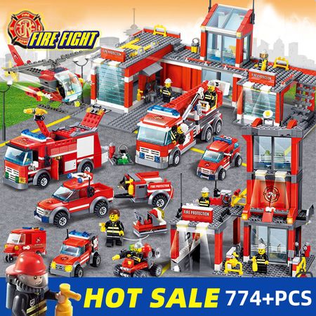 Blocks Toy 774pcs Fire Station Building Blocks City Construction Firefighter Truck Educational Bricks Boys Toys Christmas Gifts
