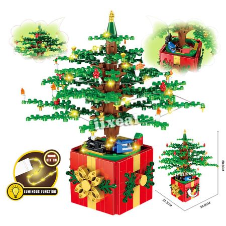 Tree House Christmas Theme Rotating Music Box Fit Lego Building Blocks LED Shining City Friends Bricks Girls Boy Toys Xmas Gifts