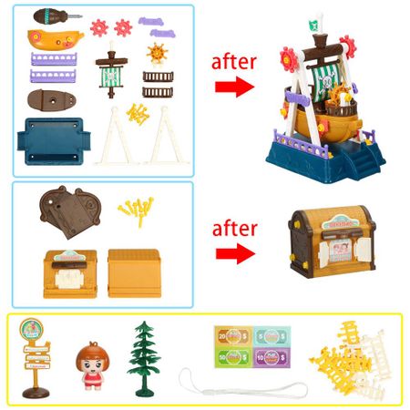 Assemble Amusement Park DIY Puzzle Screw Pirate Ship Ferris Wheel Carousel Roller Coaster Rolling Ball Kids Best Toy Gift