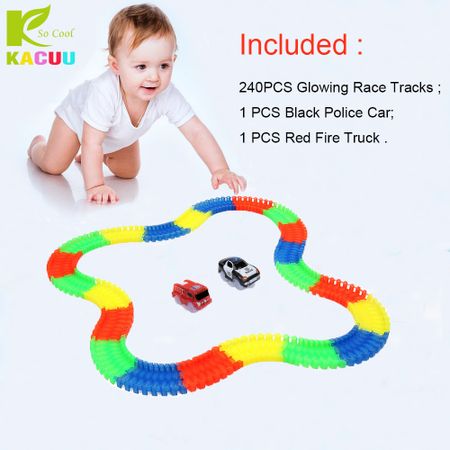 240pcs Track +2 Cars Glow in the dark 7.5CM Girls Boys Plastic Racing Track Toys For Children Gifts