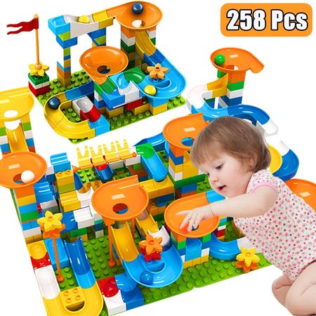 Big Size Assembly Blocks Marble Race Run Maze Ball Compatible Duploed Building Blocks Funnel Slide Toys For Children Kid Gifts
