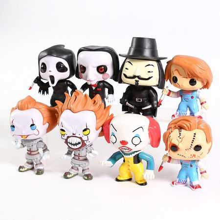 8pcs/set It Pennywise Saw Billy Scream Death Child's Play Chucky V for Vendetta PVC Figure Collection Model Toys