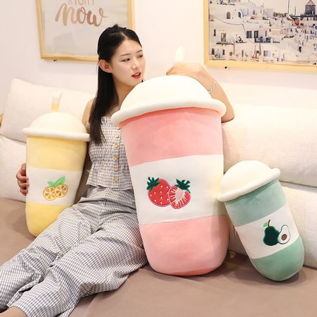 45-80cm Cute Strawberry Avocado Lemon Tea Drink Plush Toys Soft Stuffed Fruit Pillow Kawaii Bubble Tea Cushion Funny Room Decor