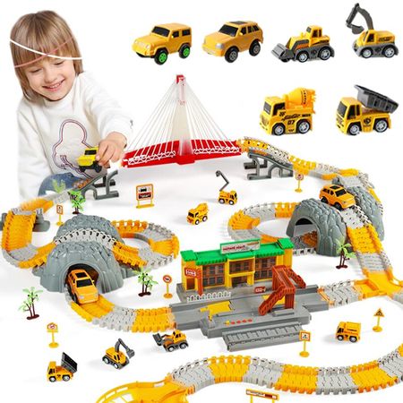 Rail Car Toy Electric Car Railway Racing Track Small Train Set Inertia Assembly Engineering Car Toys