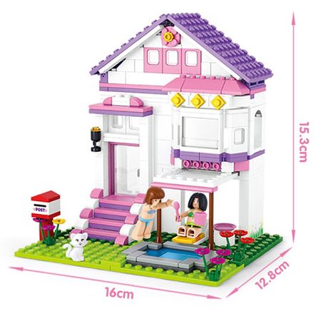 Girl Friend Drinks Swimming pool Double storey villa Kid Dream Series Building Blocks Sets Model Toys Brick Pink girl toy gift