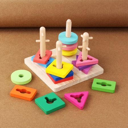 Wooden Toys for Kids Rotating Column Set Geometric Shape Pairing Game Early Educational Toy