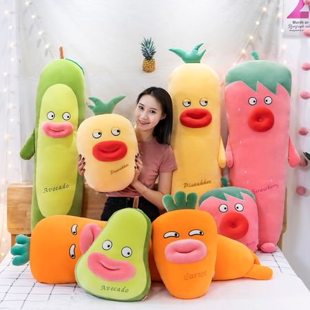 Cute Red Lips Fruits Plush Toys Stuffed Strawberry Carrot Pineapple Avocade Plush Doll Soft Pillow Cushion Funny Gift for Kids