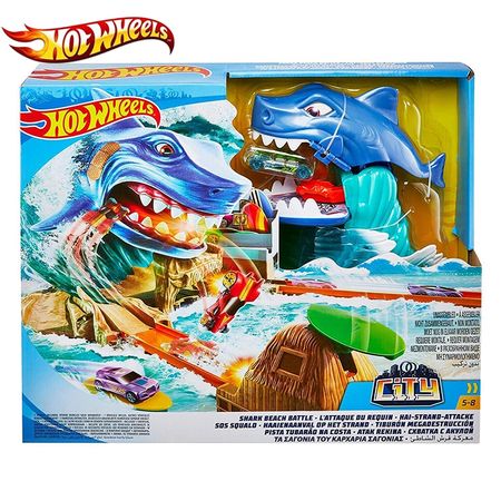 Original Hot Wheels Track City Shark Beach Battle toys Play Set Connect With Accessory Hotwheels Metal For Birthday Gift FNB21