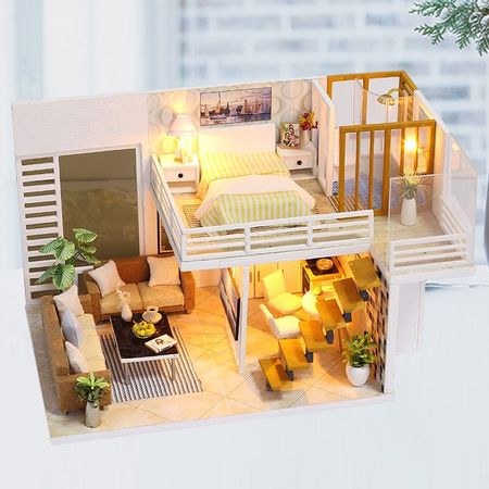 Wooden Doll House 3D Diy Hand-made Dollhouse Accessory Model House For Dolls Diy miniature kit Toys for Children
