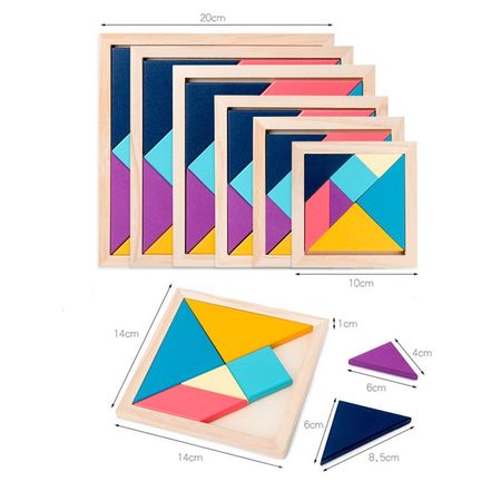 New Colorful Wooden Tangram 7 Piece Jigsaw Puzzle Wood Toy Square IQ Game Brain Teaser Intelligent Educational Toys for Children