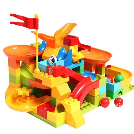 Big Size DIY Blocks Marble Race Run Maze Ball Track Compatible Duploed Building Blocks Plastic Funnel Slide Toys For Children