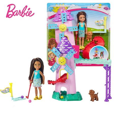 Original Barbie Club Chelsea Experience The Fun Of Golf Barbie Doll Little Kelly Toys Gift Set Children Educational Toy FRL85