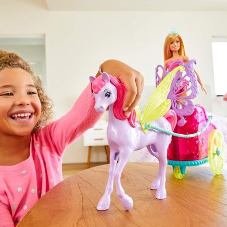 Original Barbie Princess Dolls Dreamtopia Toys for Girls Fashion Bonecas Barbie Dolls with Fantasy Horse and Chariot Accessories