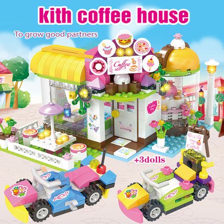 534pcs City Girls Coffee House Building Blocks Compatible Friends Go-kart DIY Figures Bricks Educational Toys for Girls