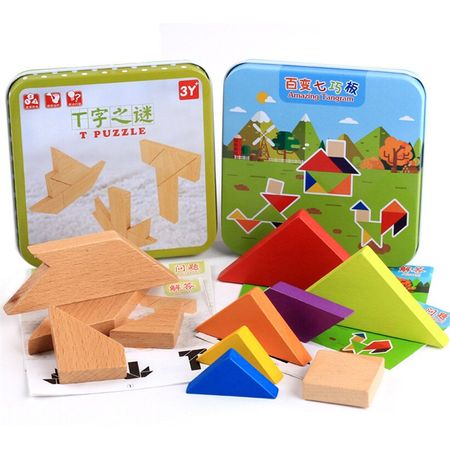 Wooden Colorful Tangram 3D Puzzle Jigsaw Toy for Kids Montessori Educational Sorting Games Geometric Shapes Cognitive Baby Toys