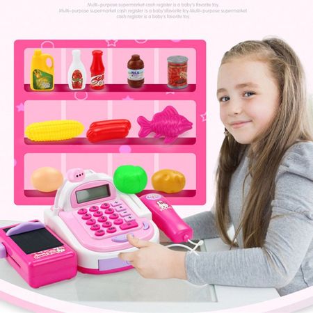 Mini Simulation Supermarket Cashier Cash Register Toy Checkout Counter Foods Goods Kids Toy Pretend Play House Toys For Girls