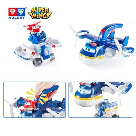 AULDEY Super Wings Police Patrol BADGE Airplane Playset Action Figures Original Toy Transforming Jet, Mini Robot JETT Included
