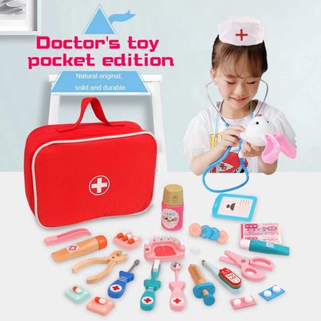 Wooden Pretend Play Doctor Educationa Toys for Children Medical Simulation Medicine Chest Set for Kids Interest Development