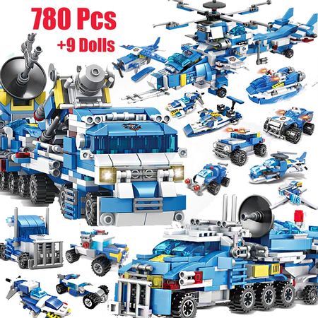 City Police Station Car Headquarters Building Blocks Technic Truck WW2 Military Bricks Toys for Children Kids With Dolls