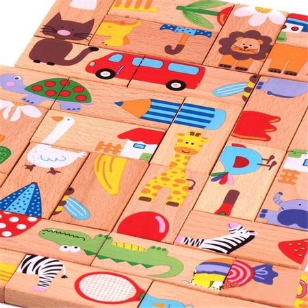 28Pcs/set Animals Pattern Wooden Domino Puzzle Toy Colorful Cartoon Wood Rainbow Dominoes 3D Puzzles Children Kids Toys Gifts