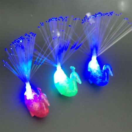 Peacock Finger Lights Glow Discoloration Proud As A Peacock Fiber Lights Children's Toys Red, Blue And Green Mixed Hair