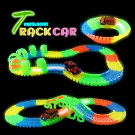 DIY Tracks Car Set with Bend Flex serpentine technology Glow in The Dark Track LED race Car Tunnel Bridge Puzzle Toys Kids Gift