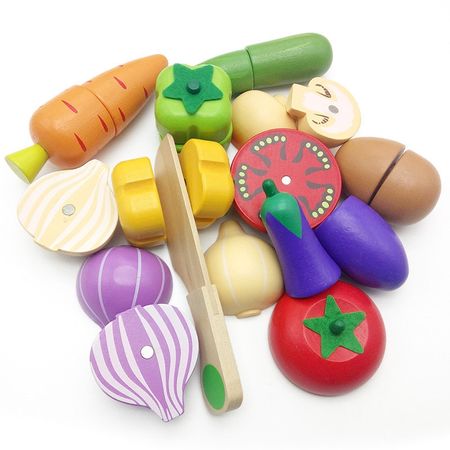 Wooden Toys Montessori Pretend Cutting Fruits and Vegetables Toys Classic Game Simulation Kitchen Series Toys Early Educational