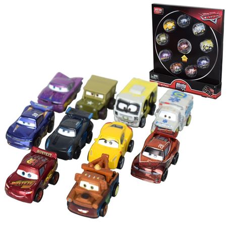 10pcs Original Disney Pixar Cars 3 Mini Diecasts Toy Vehicles Golden School Bus Miss Fritter Lightning McQueen Metal Car Toys