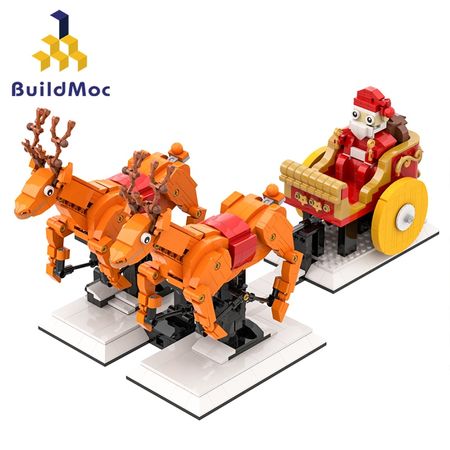 Christmas Set Santa Claus Sleigh MOC Reindeer Sled Ornament Building Blocks Santa Claus Figures Bricks Toys Gifts