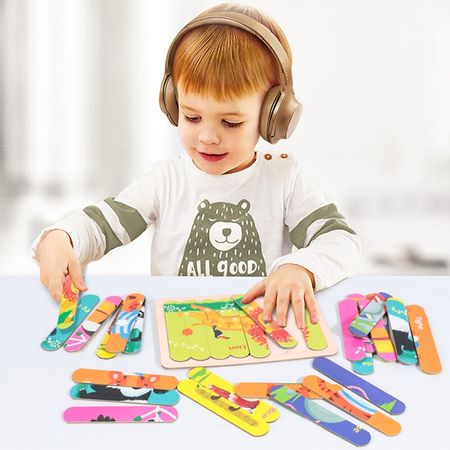 32 Pcs 8 Pattern Kids Brain Wooden Toy 3D Puzzle Creative Strip Telling Stories Stacking Jigsaw Montessori Toy for Children