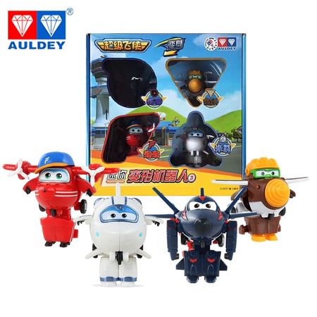 AULDEY Super Wings 4pcs Mini Robot Transforming Jet JETT DIZZY DONNIE JEROME Set Deformation Action Figure Toy Aniversario Kids