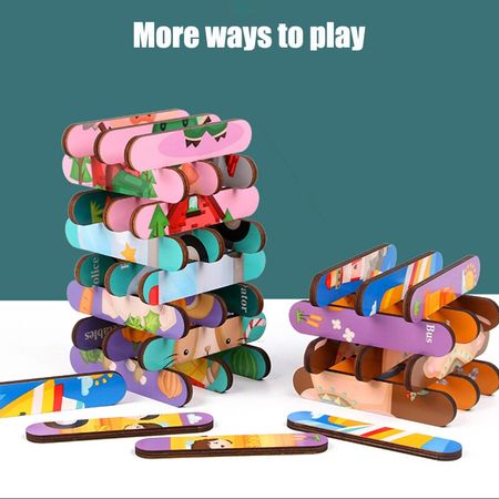 32 Pcs 8 Pattern Kids Brain Wooden Toy 3D Puzzle Creative Strip Telling Stories Stacking Jigsaw Montessori Toy for Children