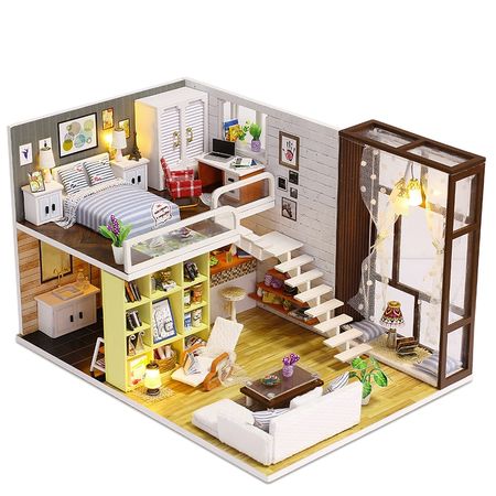 New Doll House Toy Miniature Wooden Doll House Loft with Kitchen Bedroom Bathroom Best Kids Gift Diy Dollhouse Toys For Children