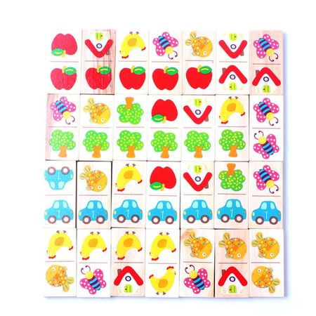 28pcs Wooden Domino Fruit Animal Recognize Blocks Dominoes Games Jigsaw Montessori Children Learning Education Puzzle Baby Toy