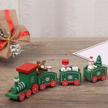 4 Knots White/Red/Green Xmas Train Painted Wooden Christmas Decoration for Home with Santa Kids Toys Ornament New Year Gift Kids