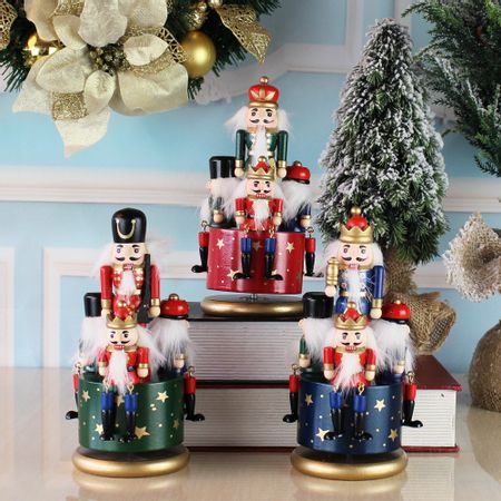 Wooden Nutcracker Doll Rotating Music Box Miniature Figurines Vintage Handcraft Puppet New Year Christmas Ornaments Home Decor