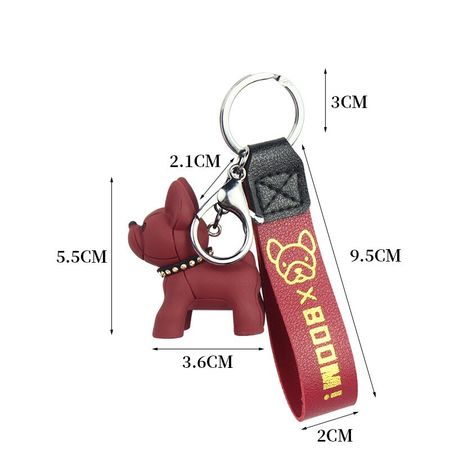 Lovely Fighting Dog Keychains Cute Puppy Key Chain Bag Pendant Key Decor Car Leather Keyring, Black/Red/Pink/Blue/Green