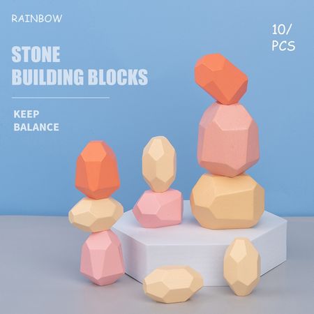 16 Piece Nordic Style Stacking Wooden Stones Set Balancing Blocks Block Natural Wood Toy Open-ended Educational Montessori Toy