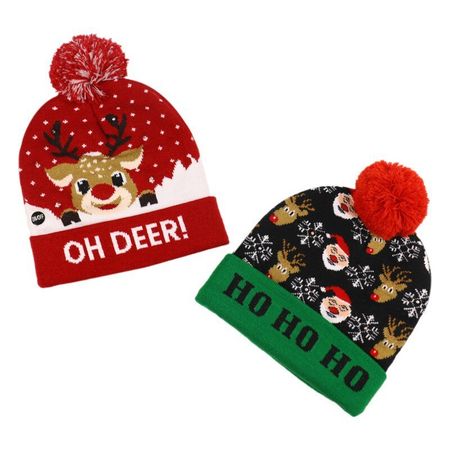 LED Christmas Hat Sweater Knitted Beanie Xmas Light Up Knitted Cotton Hat Christmas Gift for Kids Navidad New Year Decorations