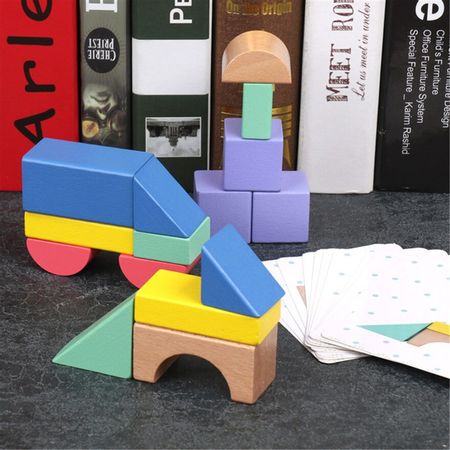 15Pcs/set Children Rainbow Colorful Wooden Stacking Blocks Toy Creative Wood Montessori Construction Building Educational Toys