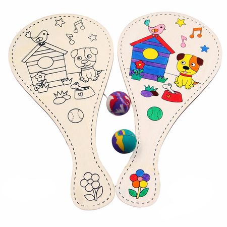 2PCS Wooden Racket Game Drawing Toy DIY Mixed Pattern Board  Art Painting Montessori Teaching Aids Doodle Craft Children Toys