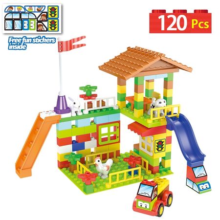Creative Compatible Duploed Big Particle Blocks City House Big Size Slide Building Blocks Farm DIY Bricks Gift Toys For Children