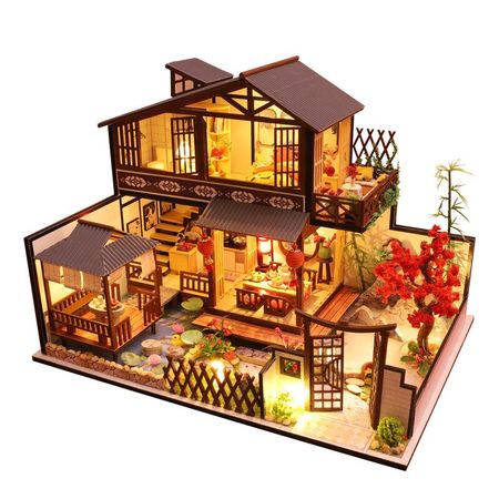 DIY Doll House Wooden Toy Miniature Dollhouse Furniture Kit with LED Toys for Children Christmas Gift