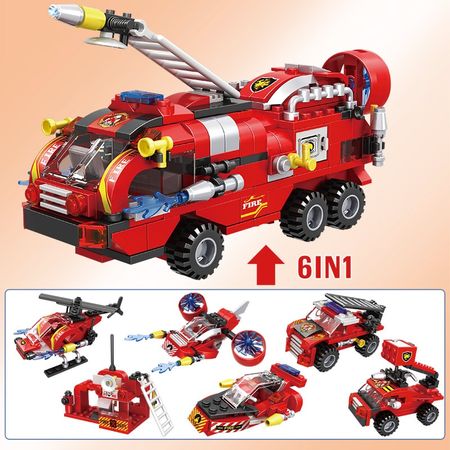 387pcs Creator City Fire Station Trucks Car Building Blocks Technic Helicopter Boat Firefighter Figures Bricks Toys For Children