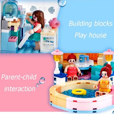 SLUBAN Friends House Summer Fun Water Park Friendship Figures Villa Modular Building Blocks DIY Bricks Toys For Girls